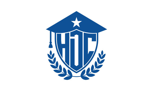 HDC three letter iconic academic logo design vector template. monogram, abstract, school, college, university, graduation cap symbol logo, shield, model, institute, educational, coaching canter, tech