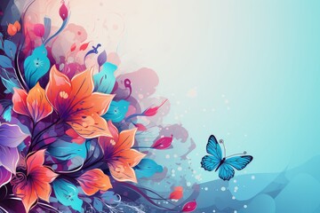 Floral background with butterflies, element for design, Abstract background February 28: Floral Design Day - obrazy, fototapety, plakaty