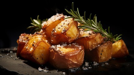 crispy goose fat roast potatoes with garlic and rosemary - obrazy, fototapety, plakaty