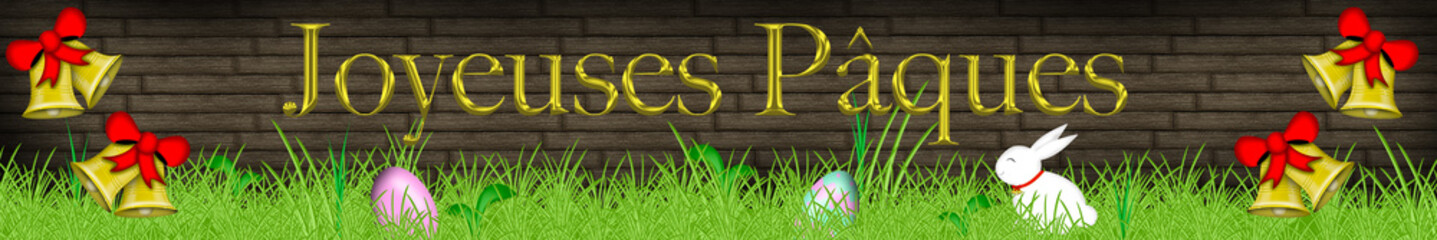 Bannière joyeuses Pâques fond plancher en bois  - 701338811