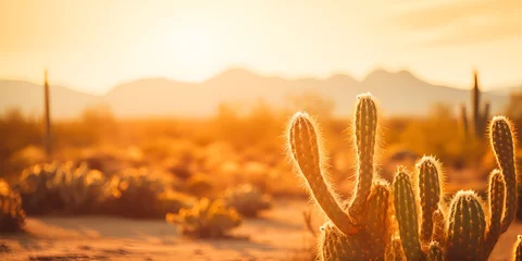 Fototapeten A desert landscape with cacti and warm sunlight , desert landscape, cacti, warm sunlight. © Christopher