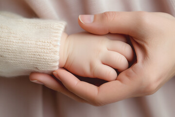 Mothers hand holding hand of baby child