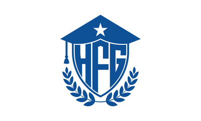 HFG three letter iconic academic logo design vector template. monogram, abstract, school, college, university, graduation cap symbol logo, shield, model, institute, educational, coaching canter, tech