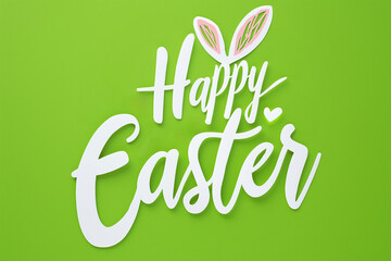 Fresh Spring Greeting: Happy Easter with Bunny Ears on Lively Green Background