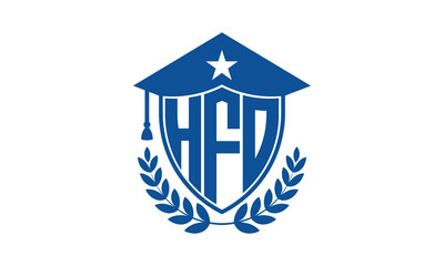 HFO three letter iconic academic logo design vector template. monogram, abstract, school, college, university, graduation cap symbol logo, shield, model, institute, educational, coaching canter, tech