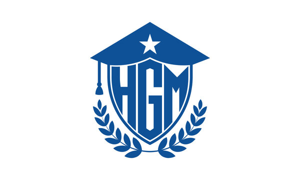 HGM three letter iconic academic logo design vector template. monogram, abstract, school, college, university, graduation cap symbol logo, shield, model, institute, educational, coaching canter, tech