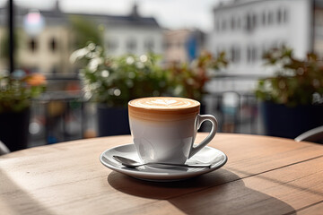Fototapeta premium Coffee cup on the wooden table in coffee shop
