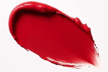 Red liquid lipstick color swatch smudge on white background