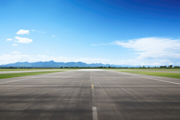 Fototapeta premium Airport runway and blue sky with white clouds, perspective view