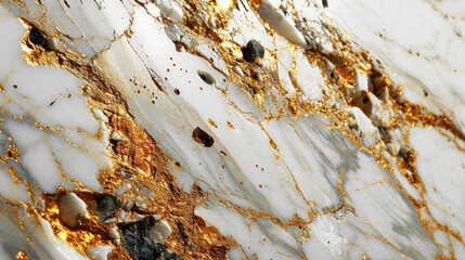Luxurious marble texture with gold veins on a white background