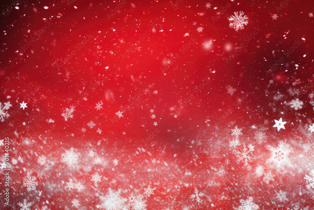Poster red christmas background with snowflakes and bokeh effect