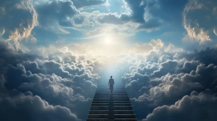 Foto op Aluminium A man walking up the stairs to heaven © MEHDI