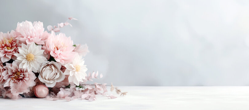 Happy mothers day Bouquet banner in Pastel Tones. copy space