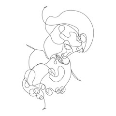 Abstract drawing of two lovers faces kissing, continuous line technique