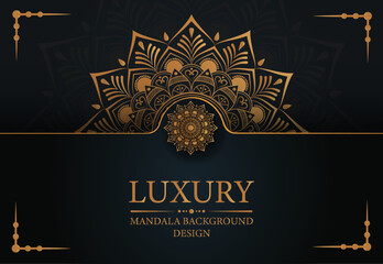 Luxury ornamental mandala design with gorgeous arabesque background in gold color, for card, cover, print, poster, flyer, banner, brochure