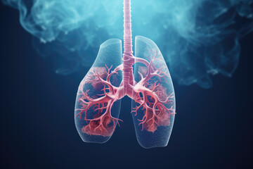 Lungs anatomy with visible veins and arteries. 3D rendering - obrazy, fototapety, plakaty