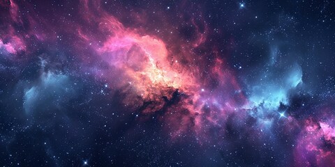 Space background with stardust and shining stars. Realistic colorful cosmos with nebula and milky way. - obrazy, fototapety, plakaty