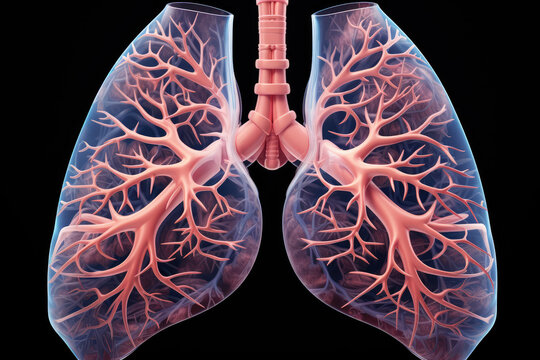 Lungs anatomy with visible veins and arteries. 3D rendering
