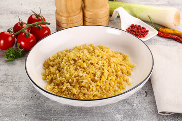 Boiled bulgur wheat in the bowl