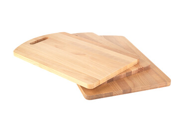Three wooden cutting boards isolated on a white background.