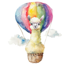 Adorable Baby Llama and Hot Air Balloon Watercolor, A Versatile Watercolor Clipart for Craft DIYs, Bulletin Boards, and Nursery D&eacute;cor, lama watercolor, alpaca clipart
