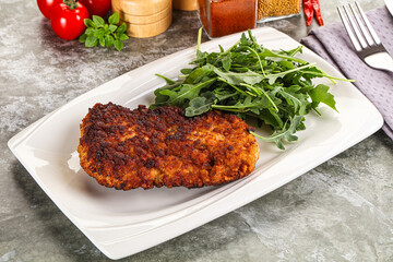 Tasty roasted breaded meat schnitzel