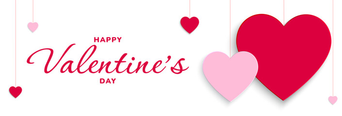 Valentines Day background with red and pink paper heart elements. Vector illustration