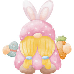 easter bunny gnome with eggs watercolor so cute 