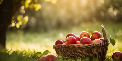 An apple orchard with ripe apples and autumn foliage , apple orchard, ripe apples, autumn foliage.