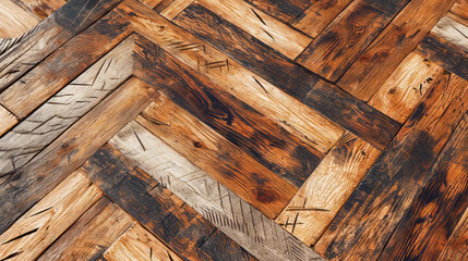 Textured herringbone parquet floor, rich wooden tones, perfect for background or interior design use.