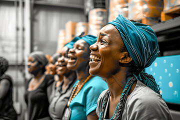 Vibrant laughter portrait, African women, selective color - perfect for themes of joy, community, and culture.