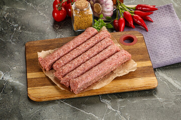 Raw beef kebab sausage for grill
