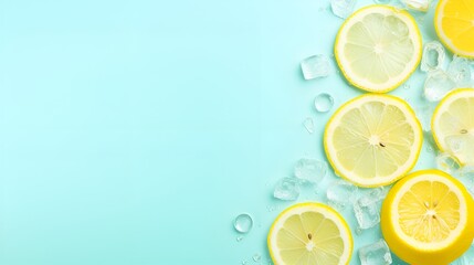 Lemon and ice in a plain background, refreshing summer still life , lemon, ice, plain background, still life.