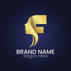 letter f as a beauty logo with a woman combination 