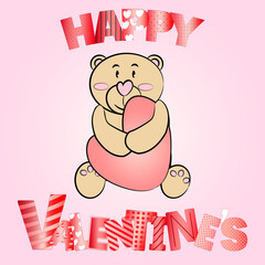 Happy valentines design with bespoke font and cute bear with a love heart