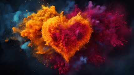 Fototapeta na wymiar Heart made of multi-colored powder symbolizing the beauty and energy of love on Valentine's Day