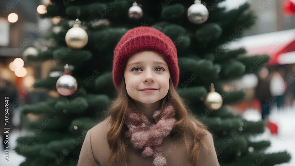 Wall mural woman in santa claus hat