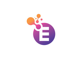 Letter E Technology vector monogram logo design template. Letter E molecule, Science and Bio technology Vector logo