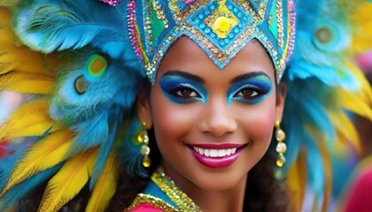 Female South American Dancer or Performer - Dancing in the Street in a Colorful Dress - During a...