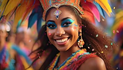 Female South American Dancer or Performer - Dancing in the Street in a Colorful Dress - During a...