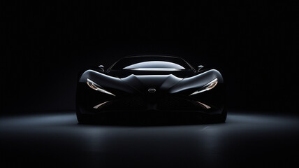 Modern black car concept on black background. Generative AI