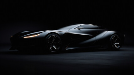 Modern black car concept on black background. Generative AI
