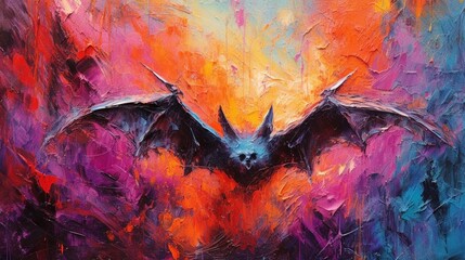 Colorful abstract vibrant bat painting.Generative AI