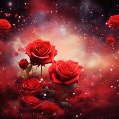 Red rose on colored background. Wedding background, Valentine's day concept. Birthday meeting.