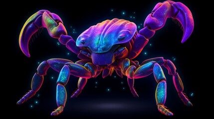 Glowing neon rainbow scorpion with pointy sharp tail.Generative AI