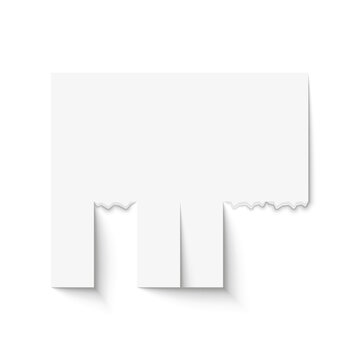 The glued realistic white paper ad banner with tear-off detach stripes is an vector design empty mockup for promotional announcement with shadows, advertisement poster isolated on a white background.