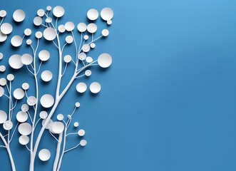 Paper tree with white leaves on blue background. 3d illustration.