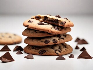 chocolate chip cookies isolated on white background 