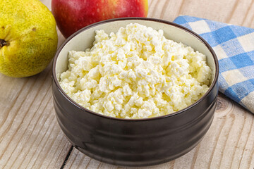Organic cottage cheese in the bowl