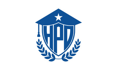 HPO three letter iconic academic logo design vector template. monogram, abstract, school, college, university, graduation cap symbol logo, shield, model, institute, educational, coaching canter, tech